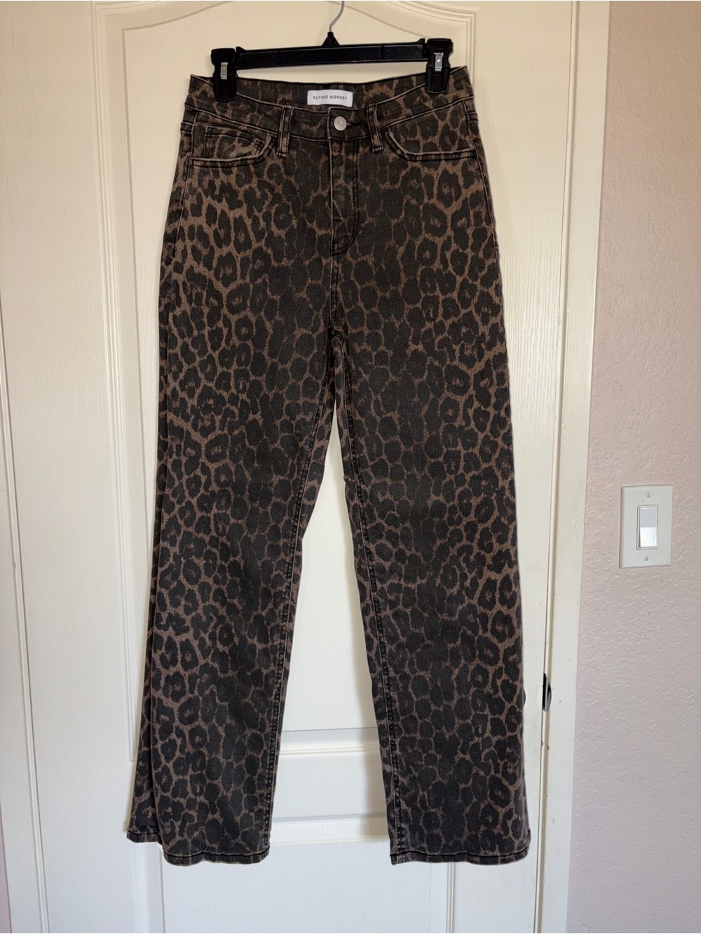 Flying Monkey Black and Brown Leopard-Print Jeans
